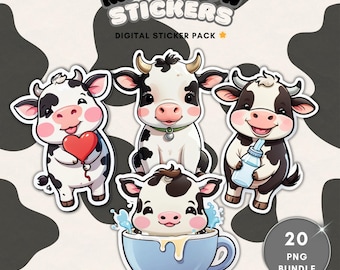 Cyfrowe naklejki 3D Kawaii Cow i Cricut SVG, naklejki do planera GoodNotes z truskawkowym cielęciem