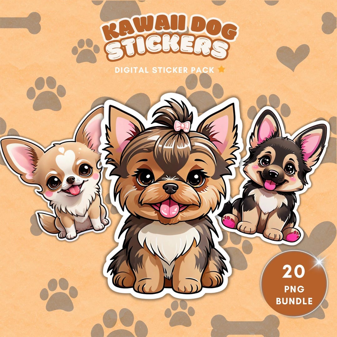 3D Kawaii Dog Digital Stickers for Goodnotes Planner, Puppy Print and ...