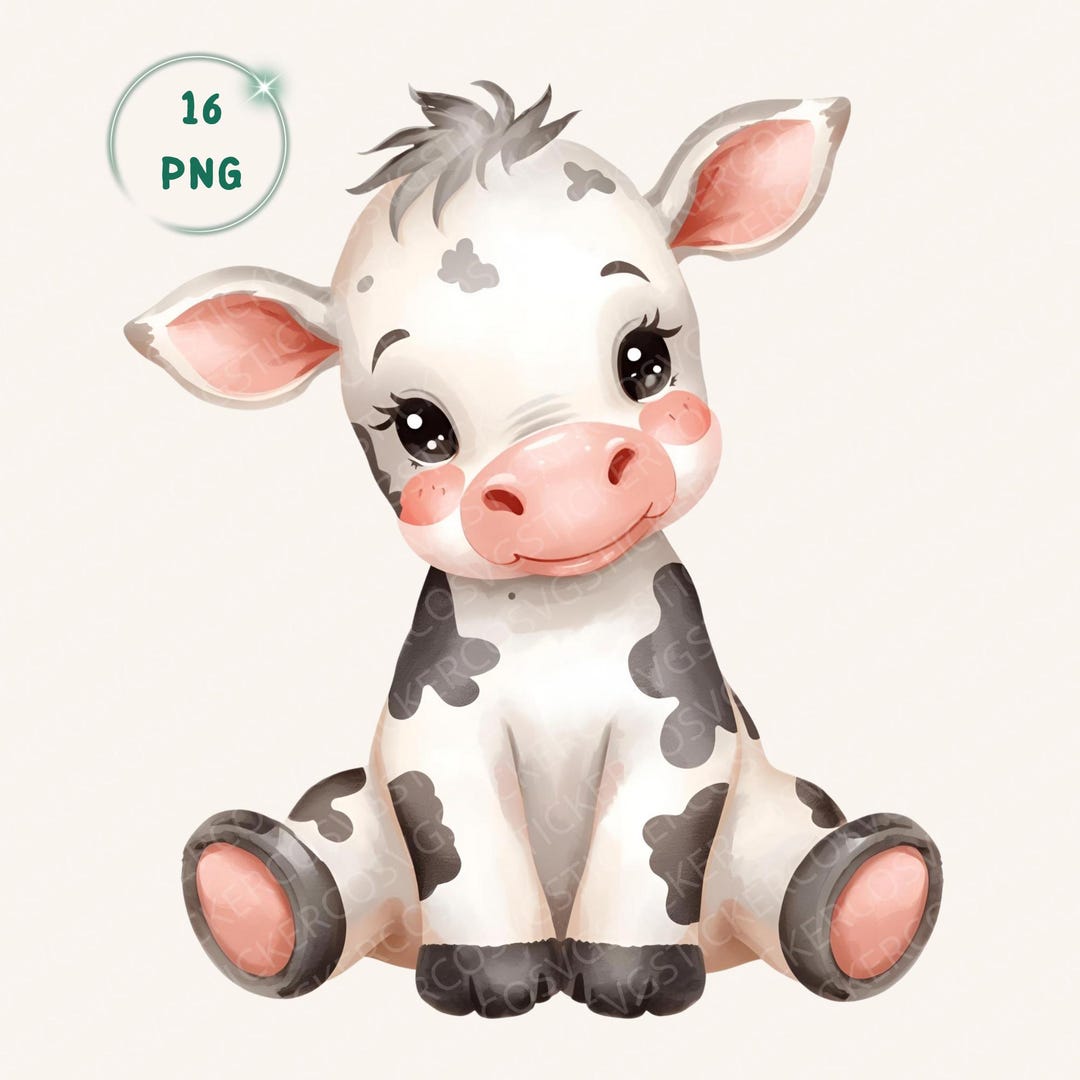 Watercolor Farm Animal Clipart PNG Bundle for Holy Cow Birthday and ...