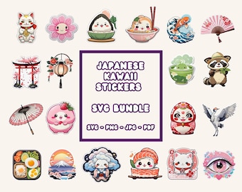 Kawaii Japońskie Naklejki Cyfrowe i Cricut SVG, Naklejki do Drukowania i Cięcia Anime Planner