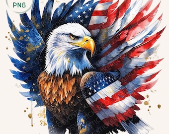 Patriotyczny orzeł bielik Clipart PNG, sublimacja amerykańskiej flagi i grafika na kubku z okazji 4 lipca