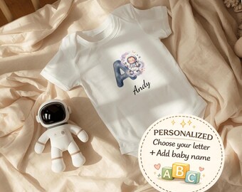 Personalized Pastel Space Baby Bodysuit, Custom Astronaut First Birthday Outfit and Name Shirt