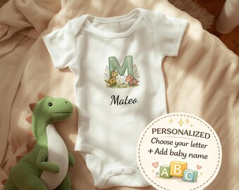 Personalized Dinosaur Baby Bodysuit, Boho First Birthday Outfit and Custom Name Dino Shirt