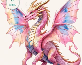 Clipart PNG di farfalla e drago ad acquerello, decorazione per cameretta a tema fiabesco con sublimazione e libri fantasy.