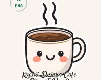 Pacchetto di adesivi Kawaii per caffè, 22 bevande PNG per Planner, GoodNotes e Cricut