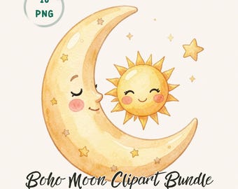 Immagine PNG di luna addormentata ad acquerello per decorazioni per la cameretta dei bambini e sublimazione per pigiami per neonati.