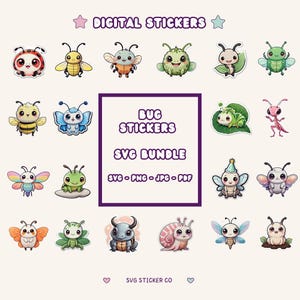 Pacchetto di adesivi kawaii a forma di insetto, 20 adesivi carini a forma di insetto, adesivi stampabili a forma di coccinella, farfalla, coleottero, falena, lucciola, regalo per gli amanti degli insetti.