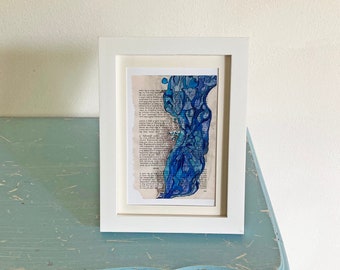 Mini-print, Rivers, small watercolor print, office wall art, blue abstract landscape on book page