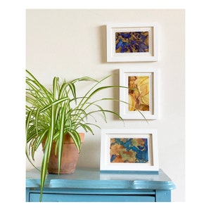 Set of 3 gallery wall prints, 4 x 6 wall art set, small watercolor abstract, modern wall art, small art print set - Blue and Gold Set