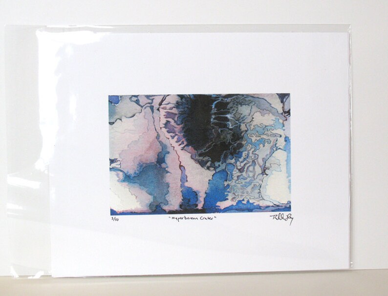 Blue pink abstract watercolor, small wall art print, Hyperborean Crater image 2
