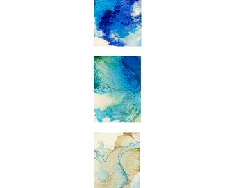 Small watercolor triptych wall art, modern wall art, coastal wall art, beach wall art, Triptych Territories