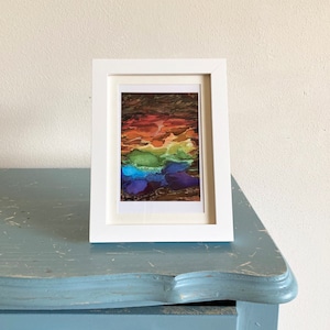 Miniprint, Rainbow Territories 2, kleine aquarel abstracte kunstprint, 4 x 6 muurkunst, kleine moderne prenten, gay pride-maandkunst