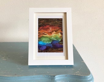 Mini-print, Rainbow Territories 2, small watercolor abstract art print, 4 x 6 wall art, small modern prints, gay pride month art