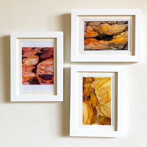 Set of 3 prints, 4 x 6 wall art set, modern wall art, office wall art, small art print set, gallery wall art set  - Pink and Gold Set