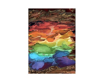 Rainbow Territories 2, small watercolor, rainbow abstract art print, modern wall art, nursery wall art, small modern prints