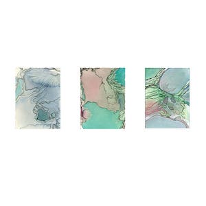 Austral Triptych, small watercolor triptych wall art, modern wall art, turquoise wall art, beach wall art, bathroom wall art image 1