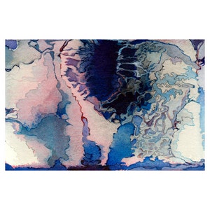 Blue pink abstract watercolor, small wall art print, Hyperborean Crater image 1