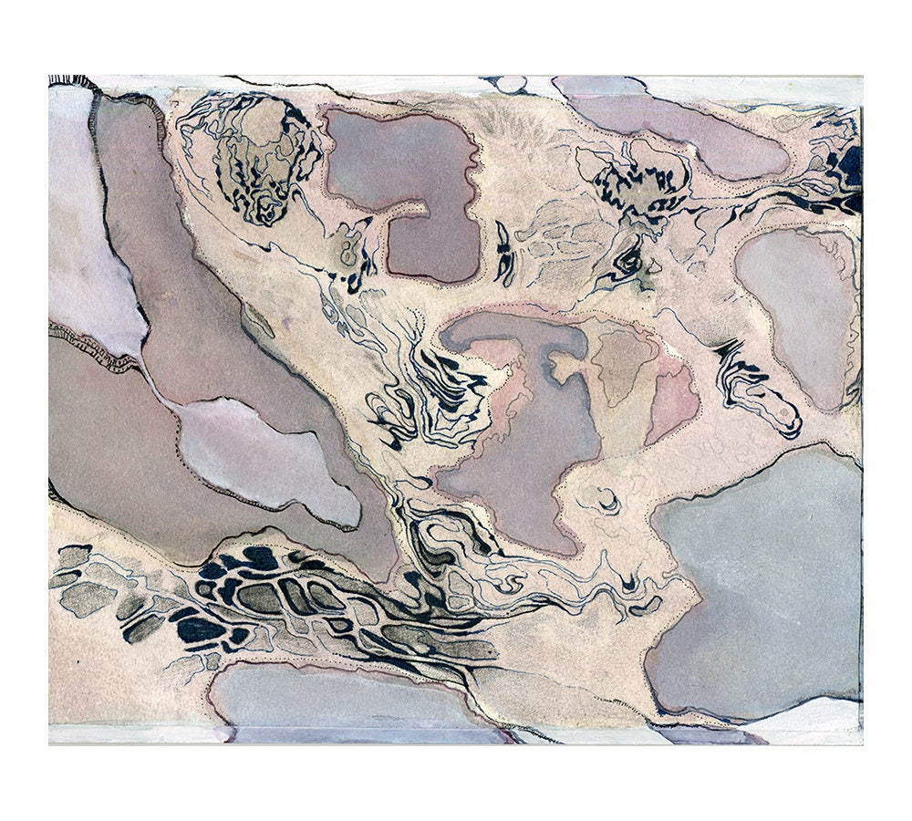 小さな水彩画、モダンな壁アート、ラベンダーの壁アート、藤色の壁アート、地形アート、オフィスの壁アート、アルビカント雲