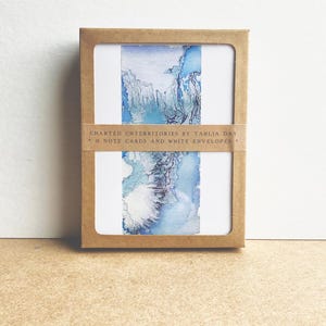 Kunstbriefkaarten, Hyperborea 4, wenskaarten, set van 8 kaarten met enveloppen, blanco kaartenset, briefpapierset in dozen, moderne blauwe kaarten