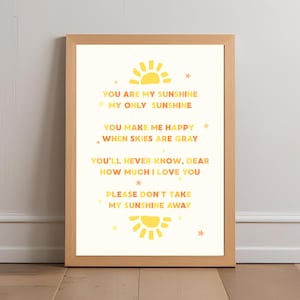 " Dekorativer Druck ""You Are My Sunshine, My Only Sunshine" - Heartwarming Poster (Sofortiger digitaler Download, digitale Kunst, druckbar)"