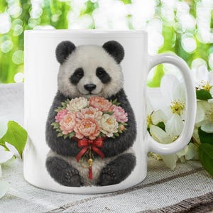 Panda Flower Mug Animal Coffee Cup Gift For Her Tea Lover