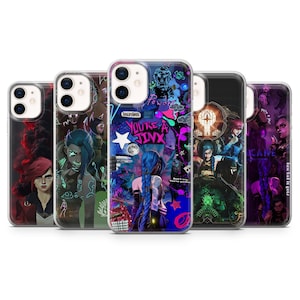 Coque de portable League of Legends Jinx Arcane Cover pour iPhone 16Pro, 15, 14, 13, 12, 11, Samsung S25, S24, S23, S22, A16, A55, A35, Pixel 9A, 8A