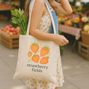 Strawberry Fields Forever Tote Bag, Eco-Friendly Shopping Bag, Reusable Grocery Tote, Gift for Fruit Lovers, Summer Accessory
