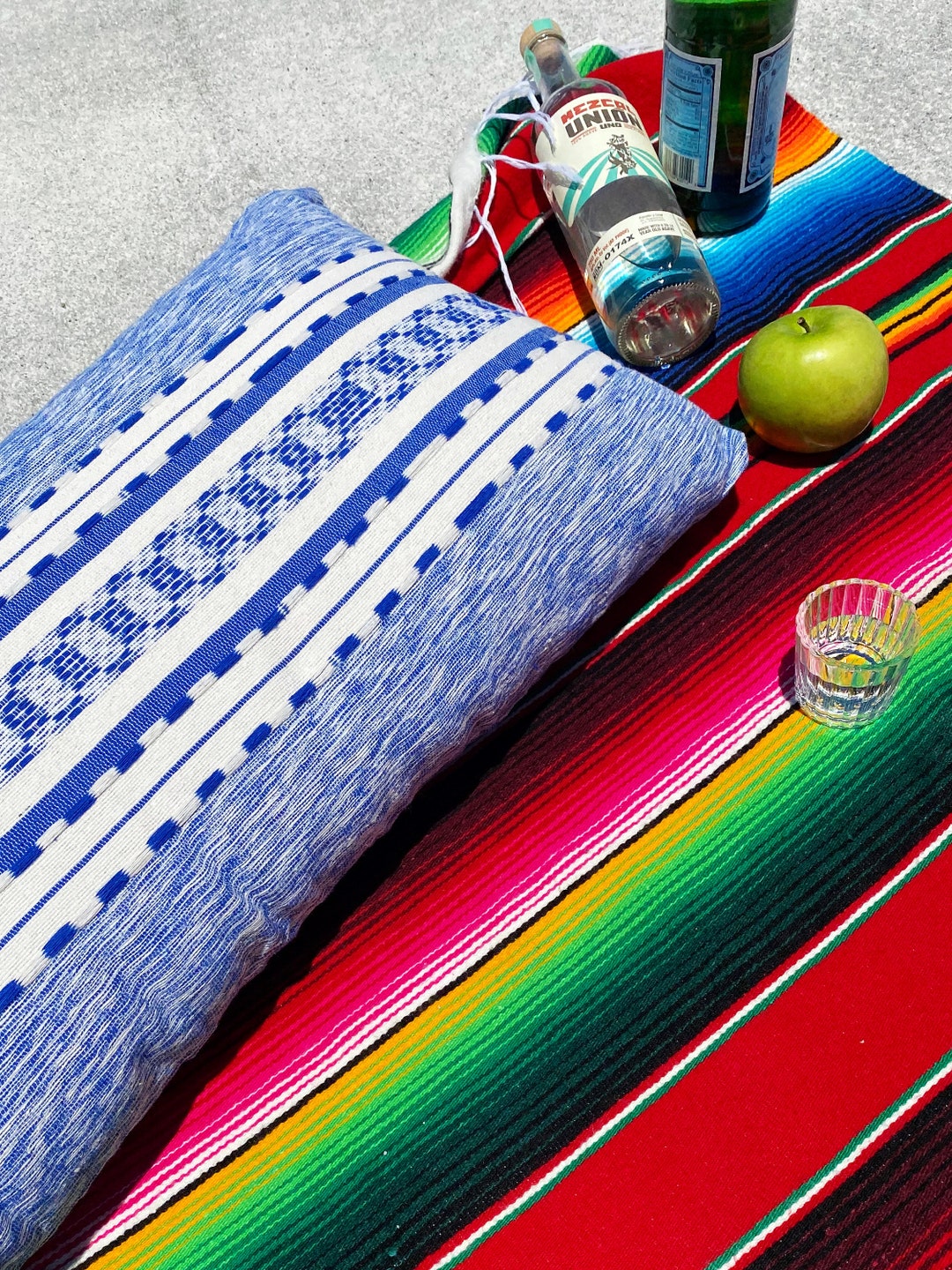 Hand Loomed Blue and White Long Lumbar Pillow Sham Cover Oaxacan FREE SHIPPING Etsy