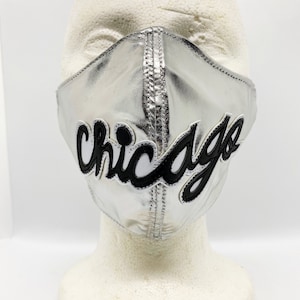 Hand Made Chicago Face Mask White Sox Silver Platinum Metal Road Jersey