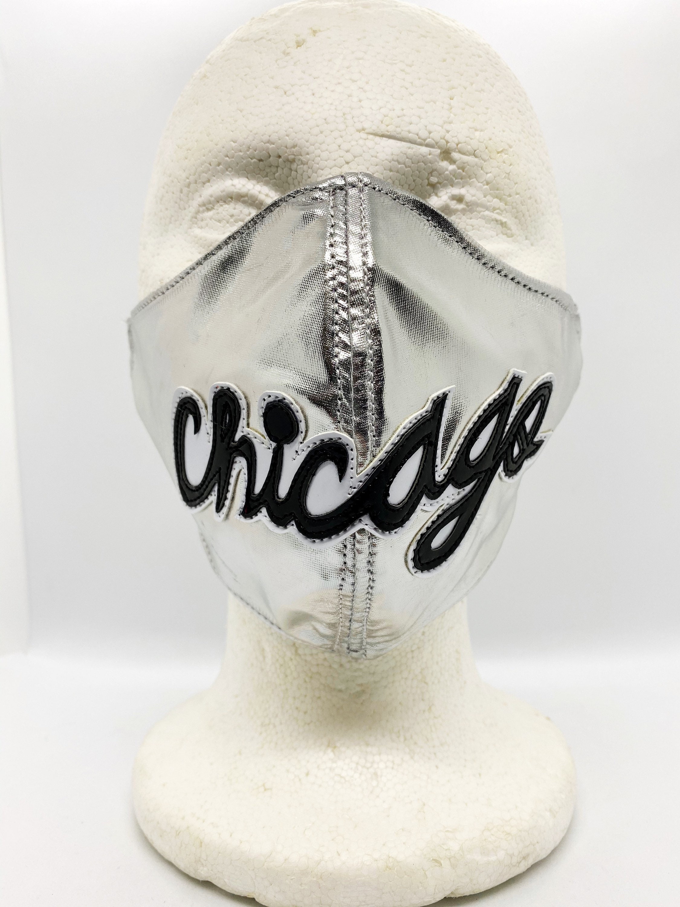 Hand Made Chicago Face Mask White Sox Silver Platinum Metal Road