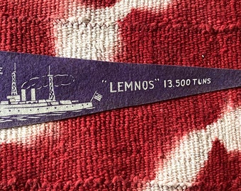 Vintage Griechenland Lemnos War Ship Wimpel Wolle Weltkrieg Ära Kleiner Wimpel