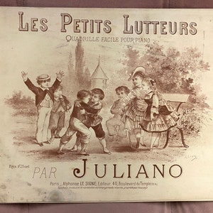 Rare Vintage Les Petits Lutteurs Music Sheet Poster Quadrille Facile Pour Piano Paris France