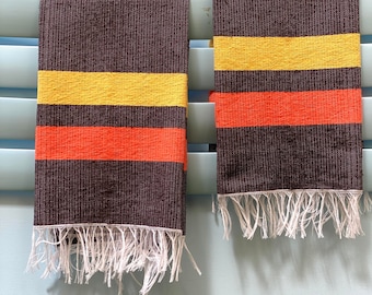 Hand Loomed Modern Hand Towel Orange and Yellow Black Striped Towel kitschens