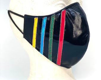 Black Retro Style Racing Stripe Face Mask Hand Made Multi Color Striped Mask Cubre Boca