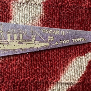 Vintage Sweden Oscar II Ship Pennant Workd War Era Wool Souvenir