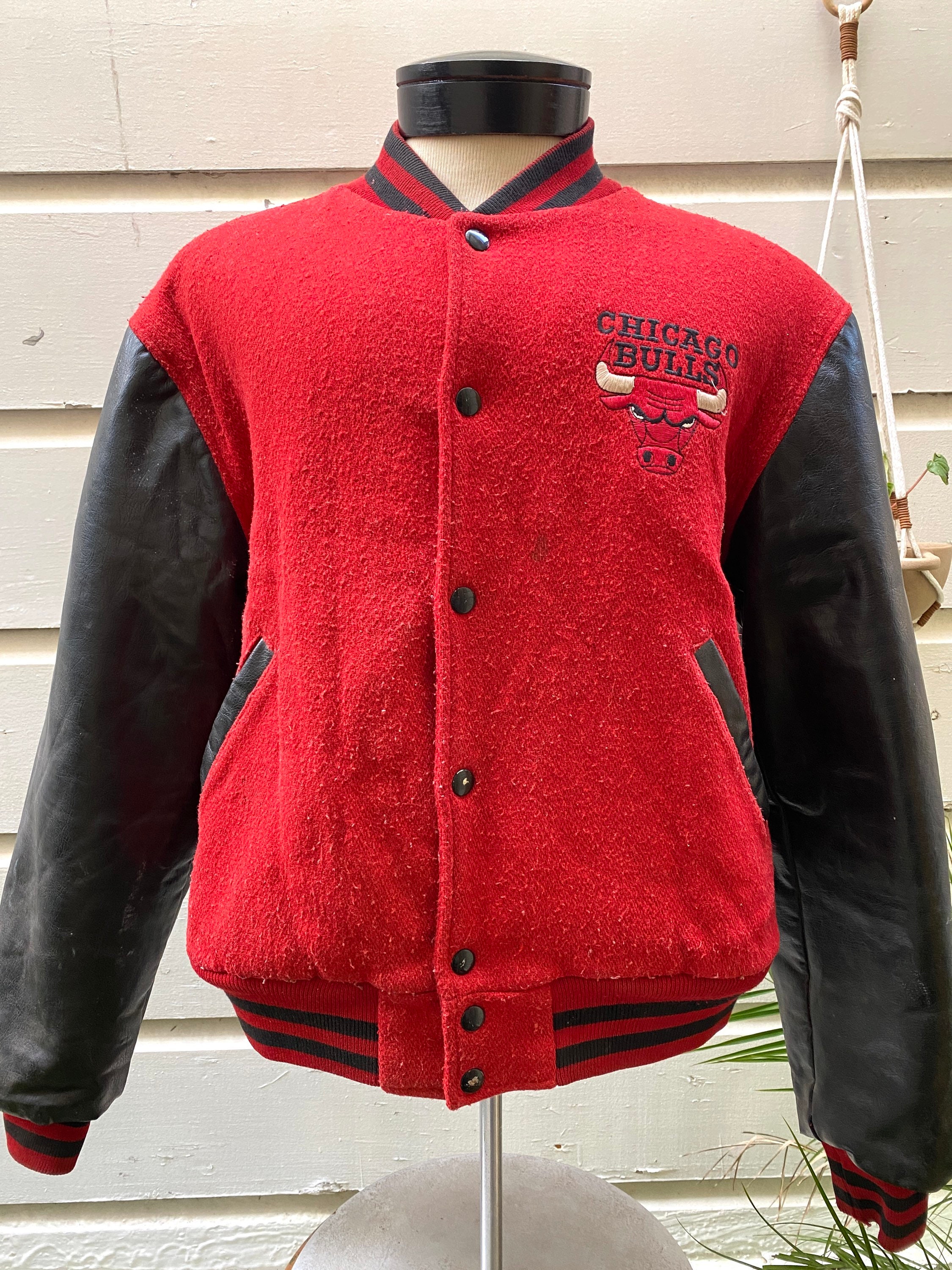 Vintage Chicago Bulls Jacket Varsity Letterman Embroidered 90s Streetwear Vegan Leather