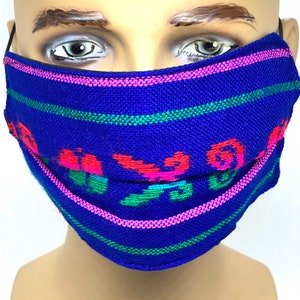 Mexican Cambaya Face Mask Hand Made Artisan Blue