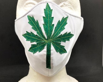 Green White Marijuana Leaf Face Mask Hand Made