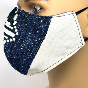 Black and White Face Mask Hand Made Oaxaca Artisan Embroidered