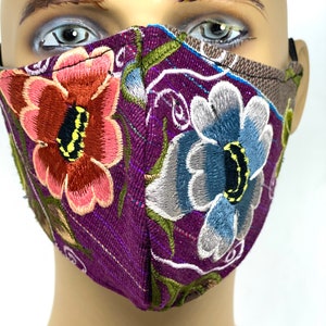 Oaxacan Face Mask Embroidered Flower Hand Made Floral Artisan Floral