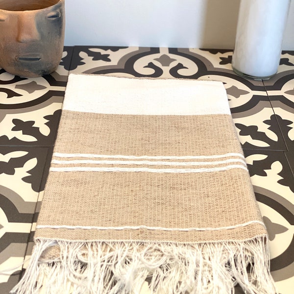 Hand Loomed Striped Cotton Hand Towel Natural and White AUTHENTIC OAXACAN Towel
