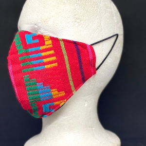 Mexican Cambaya Fabric Face Mask Hand Made Artisan Red Cubre Boca