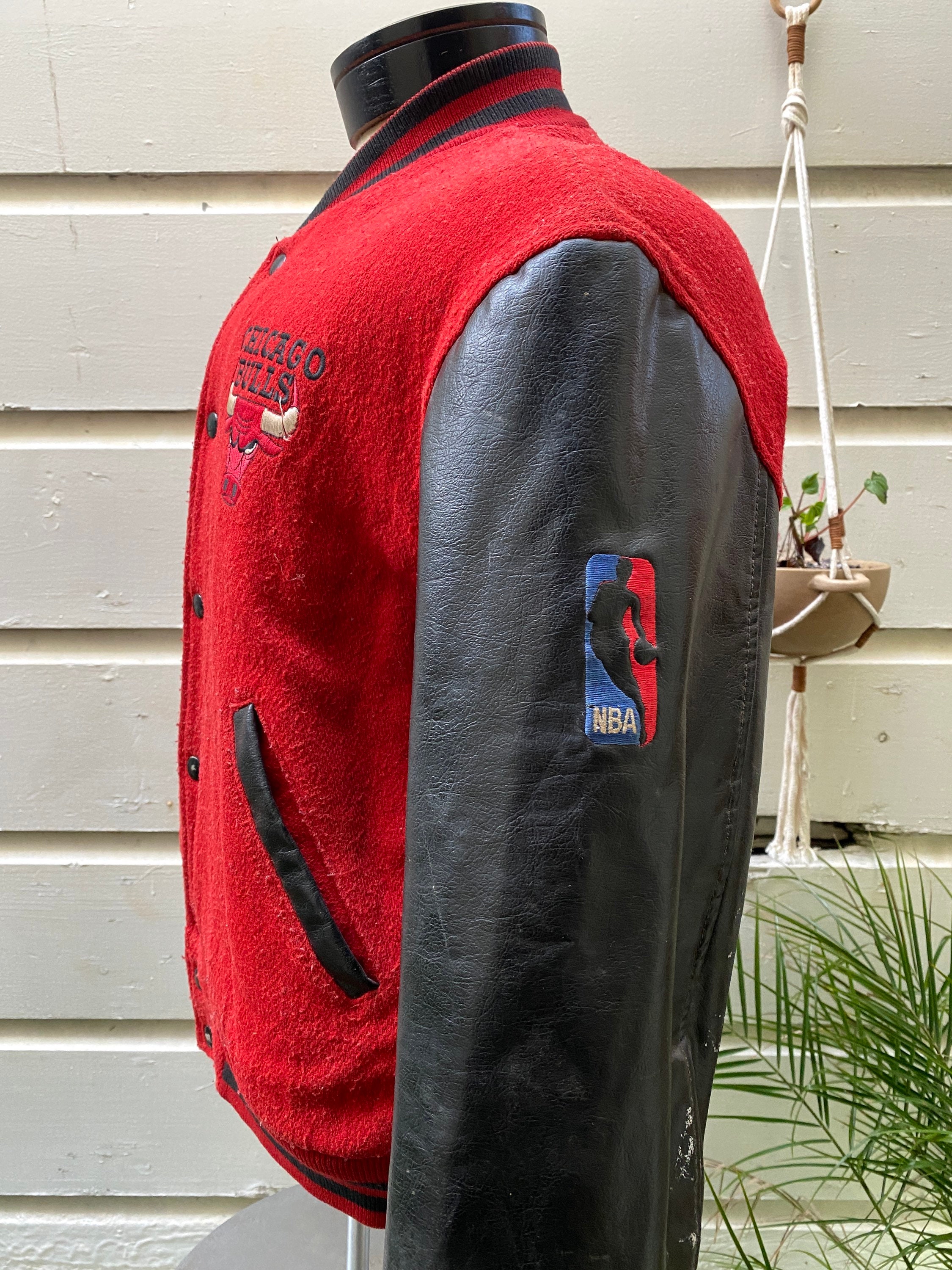 Vintage Chicago Bulls Jacket Varsity Letterman Embroidered 90s Streetwear Vegan Leather