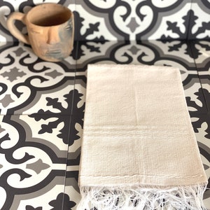 Hand Loomed Striped Cotton Hand Towel Natural Beige OAXACAN Towel