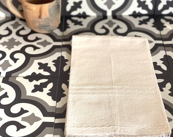 Hand Loomed Striped Cotton Hand Towel Natural Beige OAXACAN Towel