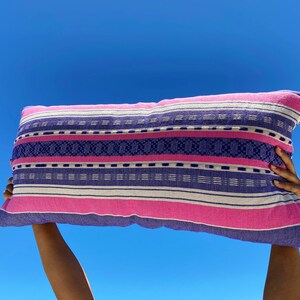 Hand Loomed OAXACAN Textile Purple and Pink Lumbar Pillow Long Sham Cover FREE SHIPPING