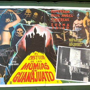 Cartaz do filme El Castillo De Las Momias de Guanajuato Vintage Lucha Libre Luchador Superzan Blue Ángel Tinieblas