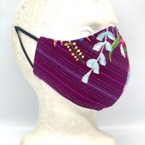 Oaxacan Floral Embroidered Face Mask Hand Made Striped Artisan