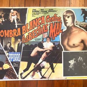 Rare La Sombra Blanca contra Las Bestias Del Mal Movie Poster Lucha Libre
