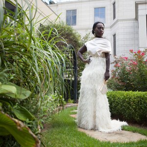 feather skirt long dress